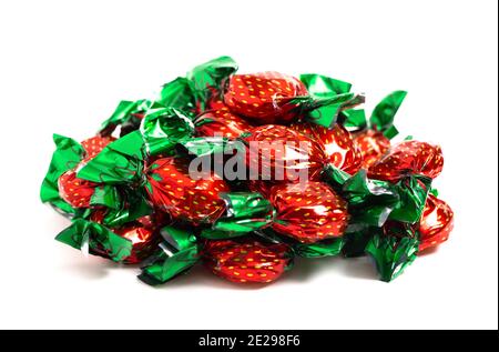 Wrapped Strawberry Candy in Decorative Foil Wrapper Stock Photo