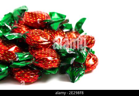 Wrapped Strawberry Candy in Decorative Foil Wrapper Stock Photo