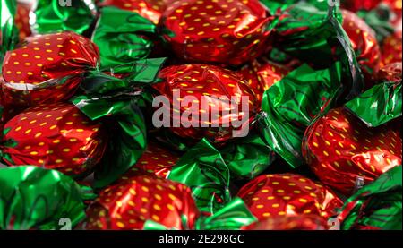 Wrapped Strawberry Candy in Decorative Foil Wrapper Stock Photo