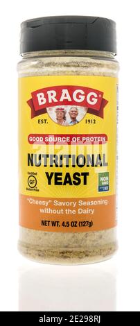 Winneconne, WI -9 January 2021: A package of package of Bragg nutritional yeast on an isolated background. Stock Photo