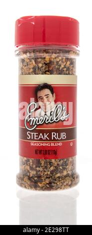 Winneconne, WI -9 January 2021: A package of package of Emerils steak rub seasoning on an isolated background. Stock Photo
