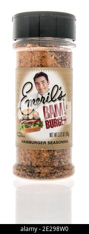 Winneconne, WI -9 January 2021: A package of package of Emerils Bam burger seasoning on an isolated background. Stock Photo