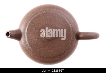 Chinese teaware. Brown clay teapot isolated on white background top view Stock Photo