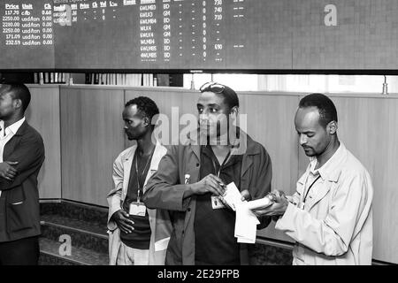 ADDIS ABABA, ETHIOPIA - Jan 05, 2021: Addis Ababa, Ethiopia - January 30 2014: Inside Interior of a stock exchange trading floor Stock Photo