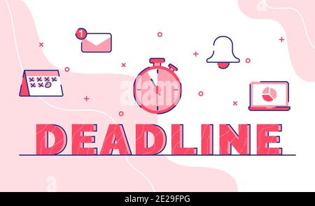 deadline typography word art background of icon calendar email stopwatch bell laptop with outline style vector design illustration Stock Photo