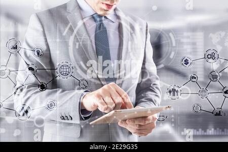 Business intelligence. Financial dashboard with key performance indicators Stock Photo