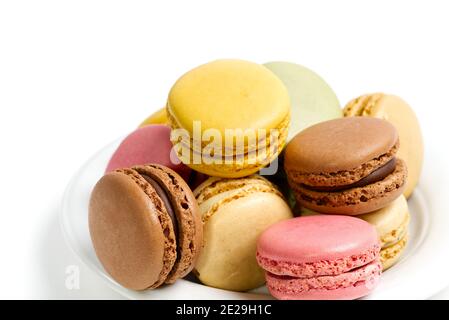 Macaron. Traditional french colorful macarons close up, macro Stock Photo