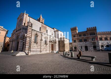 San Lorenzo cathedral and the provincial palace, piazza Dante Alighieri, Grosseto, Tuscany, Europe, Italy Stock Photo