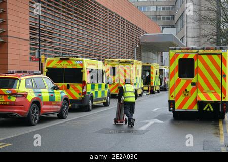 Ambulances parked outside the Royal London Hospital Stock Photo