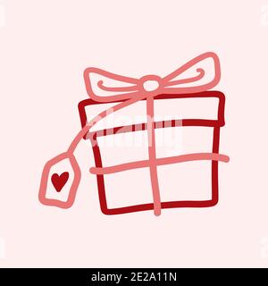 Valentines Day theme doodle icon of present box with a bow isolated on a pink Stock Photo