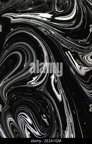 Vertical monochrome brush waves ink background. Grey white mimic texture of marble Stock Photo