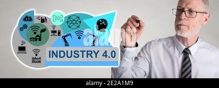 Industry 4.0 concept drawn by a businessman Stock Photo