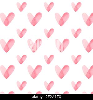 Seamless pattern with pink watercolor heart on white background. Hand drawn  romantic wrapping paper, wallpaper textile design Stock Photo - Alamy
