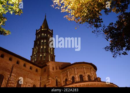 Saint Sernin Romanesque Church or Basilica of St Sernin at Dusk or Night Toulouse France Stock Photo