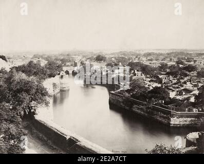 Vintage 19th century photograph: Bharatpur, also Bharatpore, Bhurtpore, northern India, view from the fort by Samuel Bourne, c,1865. Stock Photo