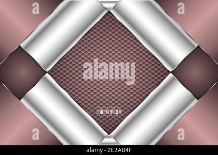 Brown pink and silver metallic background with hexagon pattern.Vector illustration.Eps10 Stock Vector