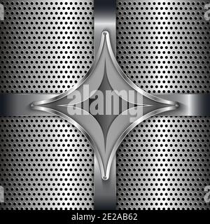 Shiny star metal background with screws on perforated texture.Vector illustration.Eps10 Stock Vector