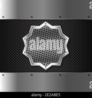 Shiny star metal background with screws on perforated texture.Vector illustration.Eps10 Stock Vector