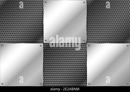 Metal background with screws on perforated texture.Vector illustration.Eps10 Stock Vector