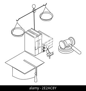Law school stick figure student isometric 3d vector concept for banner, website, illustration, landing page, flyer, etc. Stock Vector