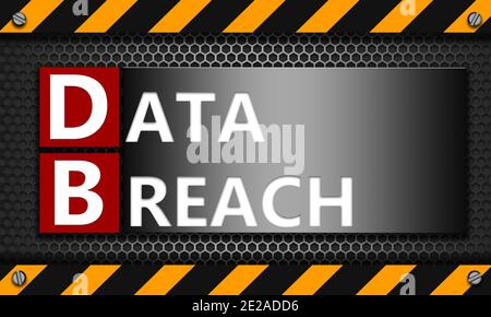 3D rendering with text 'data breach' on mesh hexagon background Stock Photo