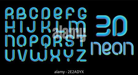 3d Glitch effect font. Latin letters from A to Z. Trending 2021 typerface design. For music events, banner, flyer, cover design. Stock Vector