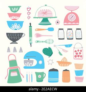 Baking kitchen icon illustration set. Stock Vector