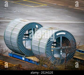 Large steel coils packed and ready for transport. Stock Photo