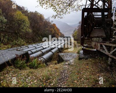 Pipework carrying water from Blackwater Dam to Kinlochleven hydroelectric power station, Scotland UK Stock Photo