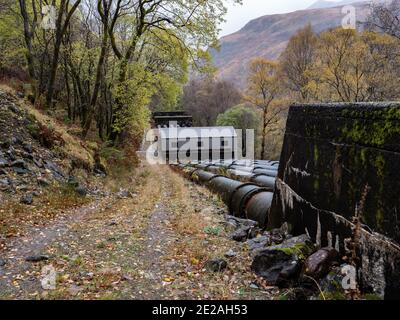 Pipework carrying water from Blackwater Dam to Kinlochleven hydroelectric power station, Scotland UK Stock Photo