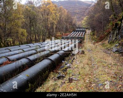 Pipework carrying water from Blackwater Dam to Kinlochleven hydroelectric power station, Scotland UK Stock Photo