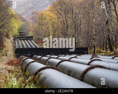 Pipework carrying water from Blackwater Dam to Kinlochleven hydroelectric power station, Scotland UK Stock Photo