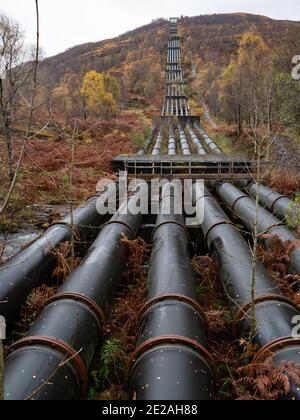 Pipework carrying water from Blackwater Dam to Kinlochleven hydroelectric power station, Scotland UK Stock Photo