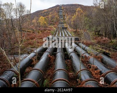 Pipework carrying water from Blackwater Dam to Kinlochleven hydroelectric power station, Scotland UK Stock Photo