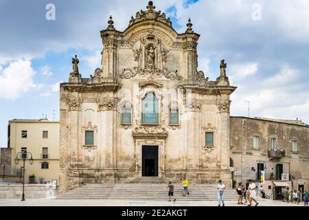 Exterior of the Church of San Francesco d’Assisi, a Baroque-style church located in large square of Matera old town. Matera, Italy, August 2020 Stock Photo