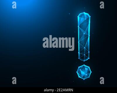 Exclamation mark low poly design. Attention polygonal vector illustrations on a blue background. Stock Vector