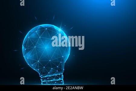 Light bulb low poly design. Concept idea polygonal vector illustrations on a blue background. Stock Vector