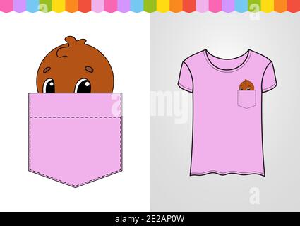 Cute character in shirt pocket. Turkey bird. Colorful vector illustration. Cartoon style. Isolated on white background. Design element. Stock Vector