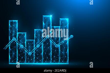 Analytics low poly design. Statistical data analysis, profit diagram polygonal vector illustrations on a blue background. Stock Vector