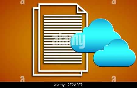 Document and blue cloud icons on a brown background Stock Photo