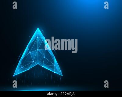 Arrow pointing up low poly design. Navigation, pointer up polygonal vector illustrations on a blue background. Stock Vector
