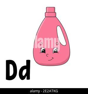 Funny alphabet. ABC flash cards. Cartoon cute character isolated on white background. For kids education. Developing worksheet. Learning letters. Vect Stock Vector