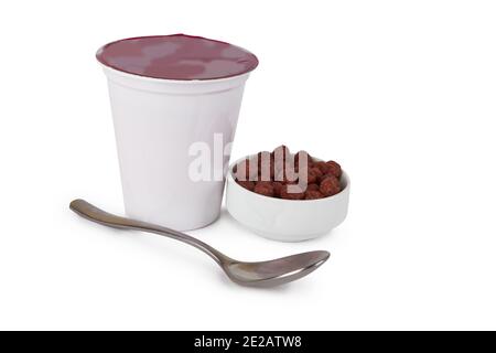 Plastic cup with yoghurt isolated on white background Stock Photo