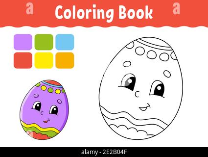 Coloring book for kids. Easter egg. Cheerful character. Vector illustration. Cute cartoon style. Fantasy page for children. Black contour silhouette. Stock Vector