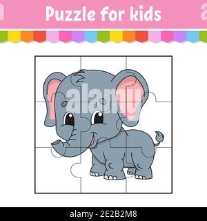 Puzzle game for kids. Gray elephant. Education worksheet. Color activity page. Riddle for preschool. Isolated vector illustration. Cartoon style. Stock Vector