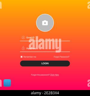 Sign In Screen Orange Gradient UI Concept. Authorization Login Form Interface in Mobile or Web Application. Vector illustration Stock Vector