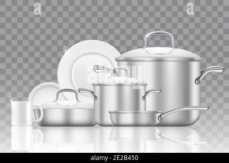 Crockery and cookware realistic vector icon set Stock Vector