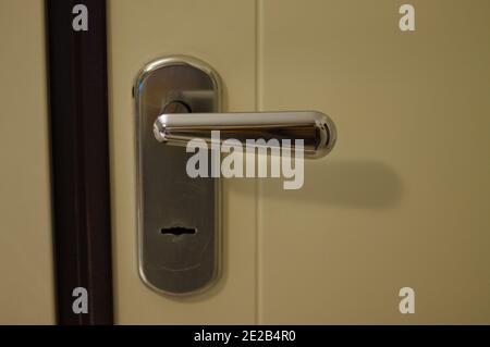 A steel handle of an armored door (Pesaro, Italy, Europe) Stock Photo