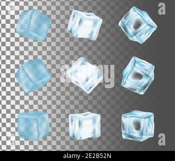 Realistic blue solid ice cubes on transparent background vector ...
