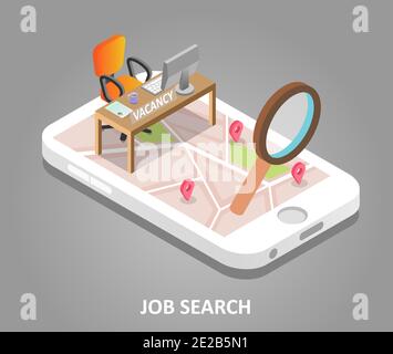 Online job search vector isometric illustration Stock Vector